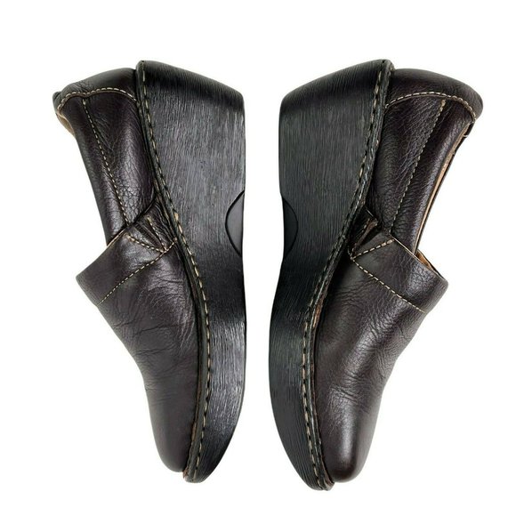 Born Dark Brown Pebbled Leather Slip On Comfort Platform Wedge Heel Clogs 7 / 38 - Picture 6 of 11